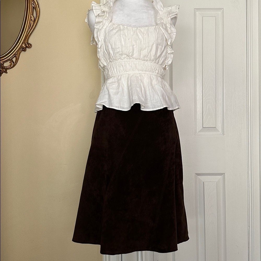 Abercrombie&Fitch Linen Blend Sleeveless Blouse Babydoll Milkmaid Ruffles FLAW - Picture 2 of 8